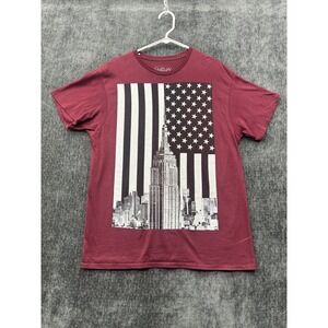 Popular Poison T Shirt Mens Large Red Cotton Empire State Building American Flag
